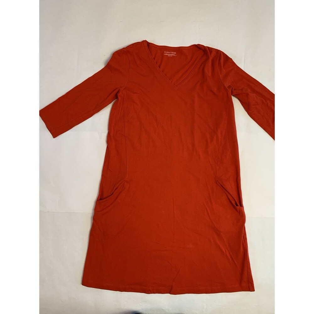 🌻2 for $20🌻Eileen Fisher Shirt Dress Womens XXS Coral Pockets 3/4 Sleeve USA